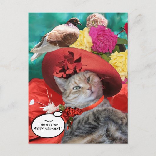 CELEBRITY CAT PRINCESS TATUS MIT RED HAT AND DOVE POSTKARTE (Vorderseite)