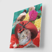 CELEBRITY CAT PRINCESS TATUS WITH RED HAT AND DOVE QUADRATISCHE WANDUHR (Winkel)