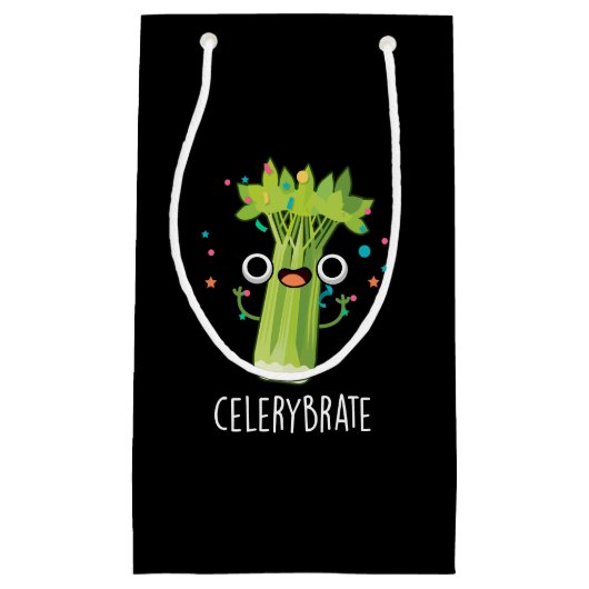 Celery-brate Funny Veggie Celery Pun Dark BG Kleine Geschenktüte (Vorderseite)