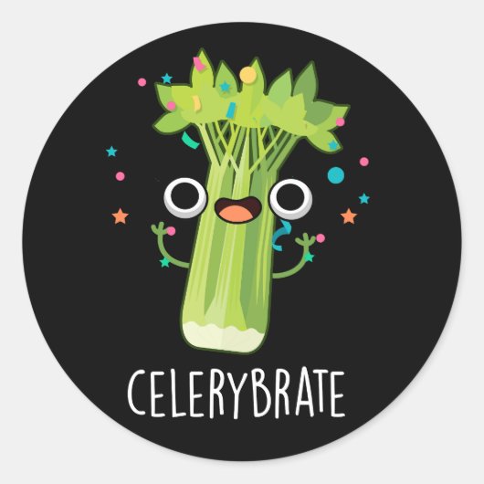 Celery-brate Funny Veggie Celery Pun Dark BG Runder Aufkleber (Vorderseite)