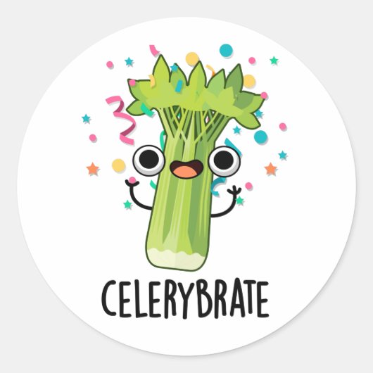 Celery-brate Funny Veggie Celery Pun Runder Aufkleber (Vorderseite)