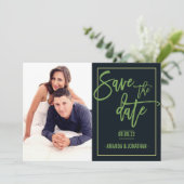 Celery Green, Foliage und Black Wedding Rett Date Save The Date (Stehend Vorderseite)
