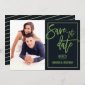 Celery Green, Foliage und Black Wedding Rett Date Save The Date (Vorne/Hinten)