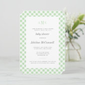 Celery Green Gingham Traditionelle Baby-Dusche Einladung (Stehend Vorderseite)