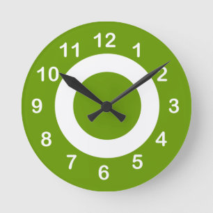 Celery Green und White Target Circles Runde Wanduhr