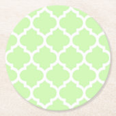 Celery Green White marokkanische Quatrefolienmuste Runder Pappuntersetzer (Vorderseite)