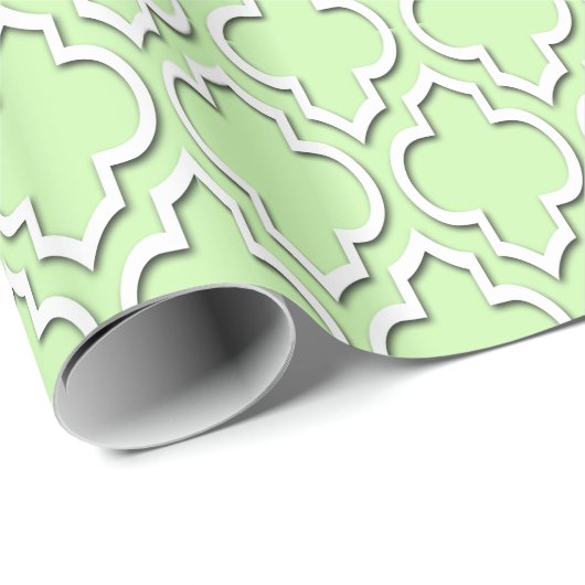 Celery Green White XL Marokkanisches Quatrefolie # Geschenkpapier (Rolleneckpunkt)