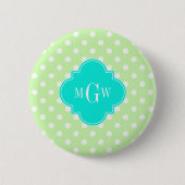Celery Polka Dot Aqua Quatrefoil 3 Monogramm Button (Vorderseite)
