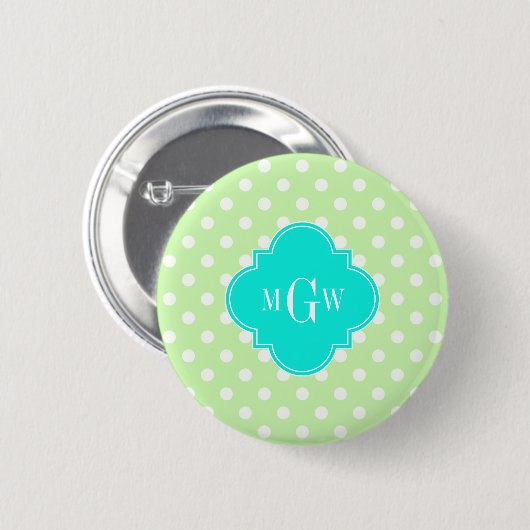 Celery Polka Dot Aqua Quatrefoil 3 Monogramm Button (Vorne & Hinten)