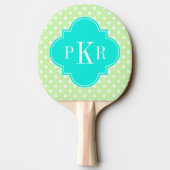 Celery Polka Dot Aqua Quatrefoil 3 Monogramm Tischtennis Schläger (Rückseite)
