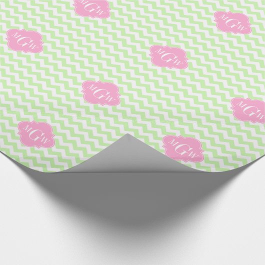 Celery What Chevron Pink Quatrefolie 3 Monogramm Geschenkpapier (Ecke)