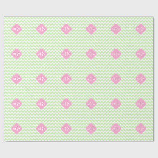 Celery What Chevron Pink Quatrefolie 3 Monogramm Geschenkpapier (Flach)