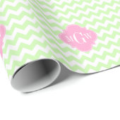Celery What Chevron Pink Quatrefolie 3 Monogramm Geschenkpapier (Rolleneckpunkt)