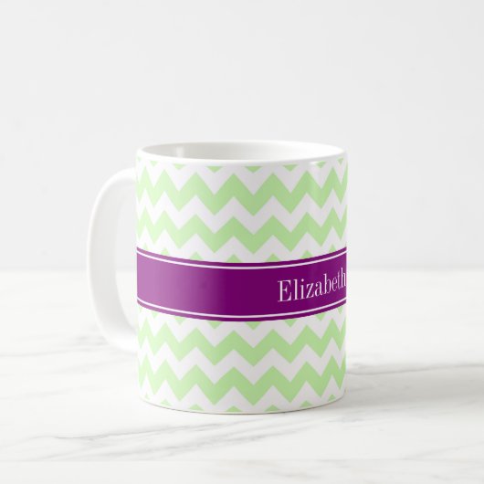 Celery White Chevron Purple Name Monogram Kaffeetasse (Vorderseite Links)
