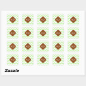Celery WhZickzack Brown Quatrefolie 3 Monogramm Quadratischer Aufkleber (Blatt)