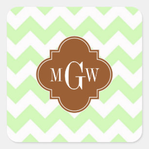 Celery WhZickzack Brown Quatrefolie 3 Monogramm Quadratischer Aufkleber