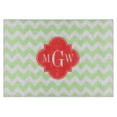 Celery Wihte Chevron Coral Quatrefolie 3 Monogramm Schneidebrett (Vorderseite)