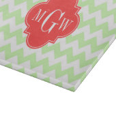 Celery Wihte Chevron Coral Quatrefolie 3 Monogramm Schneidebrett (Ecke)