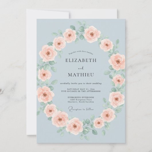 Celeste Blush Kranz Hochzeit Einladung (Vorderseite)