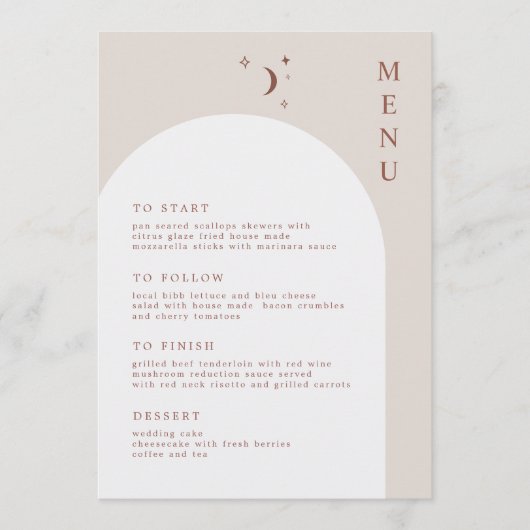 CELESTE Boho Moon & Stars Menükarte (Vorderseite)