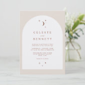 CELESTE Boho Moon & Stars Terracotta Arch Wedding Einladung (Stehend Vorderseite)