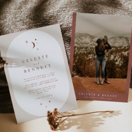 CELESTE Boho Moon & Stars Terracotta Wedding Einladung