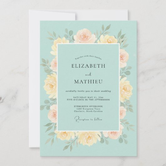 Celeste Butter Peony Hochzeit Einladung (Vorderseite)