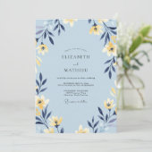 Celeste-Ocker-Blüten-Hochzeit Einladung (Stehend Vorderseite)