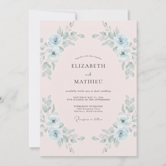 Celeste Rosa Hochzeit bemalt Einladung (Vorderseite)