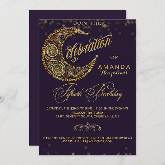 Celestial 50. Geburtstagsparty Einladung (Vorne/Hinten)