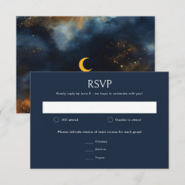 Celestial Abstrakt Blue Golden Moon Hochzeit RSVP Karte