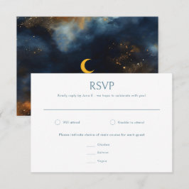 Celestial Abstrakt Blue Golden Moon Hochzeit RSVP Karte