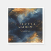 Celestial Abstrakt Blue Golden Names Wedding Serviette (Vorderseite)