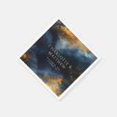 Celestial Abstrakt Blue Golden Names Wedding Serviette (Ecke)