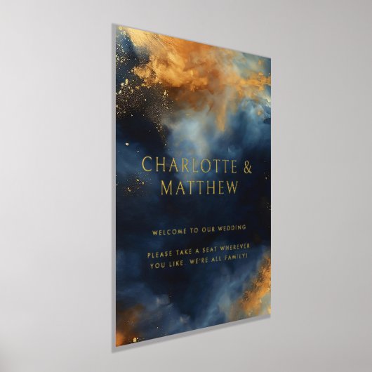 Celestial Abstrakt Blue Golden Wedding Willkommen Foliendrucke (Ablage )