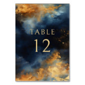Celestial Abstrakt Blue Imitats Gold Wedding Tischnummer (Vorderseite)