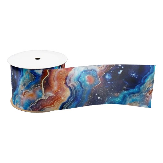 Celestial Agate | Fiery Cosmic Stone Pattern Satinband (Spule)