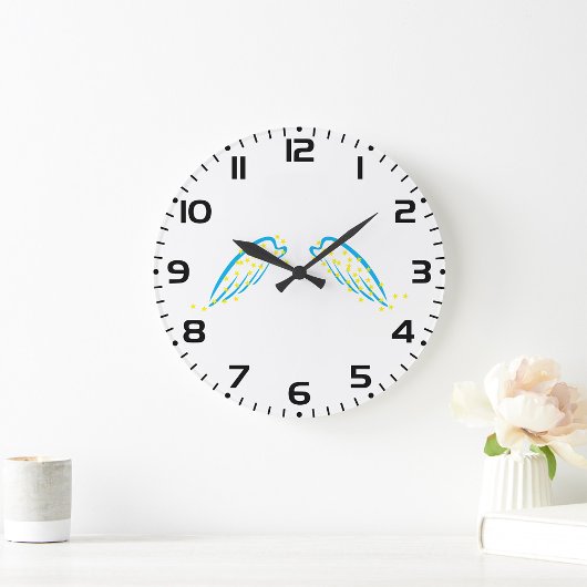 Celestial Angel Wings with Sparkling Stars Große Wanduhr