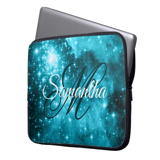 Celestial Aqua Aquamarin Starry Sparkle Extravagan Laptopschutzhülle (Vorderseite Links)