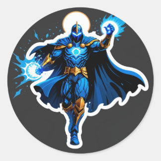 Celestial Arc Knight – Blue Energy Ascension Runder Aufkleber