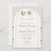 Celestial Arch Moon & Sun Monogram Wappen QR Code Einladung (Vorderseite)