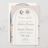 Celestial Arch Moon & Sun Monogram Wappen QR Code Einladung (Vorne/Hinten)