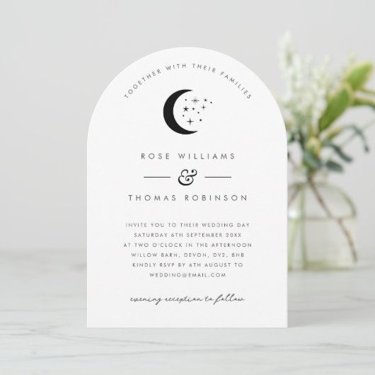 Celestial Arch Shape Wedding Einladungs-Foto Einladung (Stehend Vorderseite)