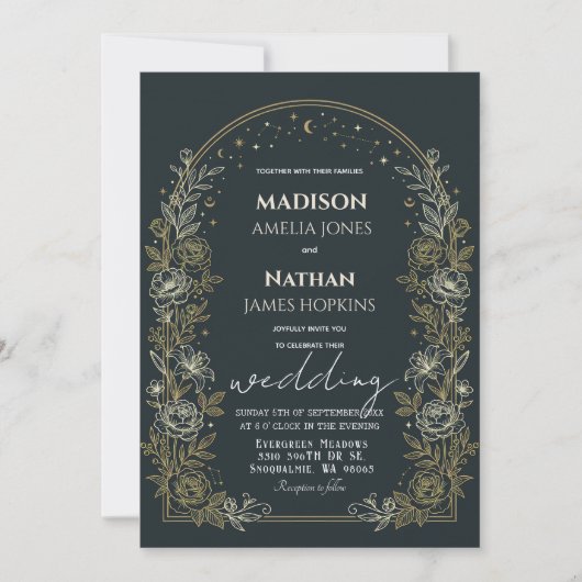 Celestial Arch Wedding Invitation Gold Frame Einladung (Vorderseite)