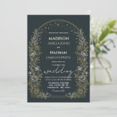 Celestial Arch Wedding Invitation Gold Frame Einladung (Stehend Vorderseite)