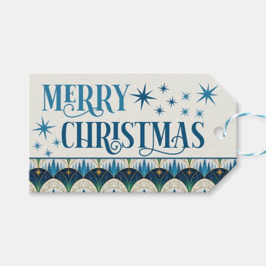 Celestial Art Deco Forest Holiday Geschenkanhänger (Vorderseite (Horizontal))