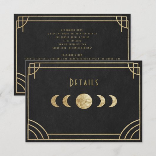 Celestial art deco wedding details card begleitkarte (Vorne/Hinten)