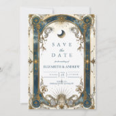 Celestial Art Nouveau Blue Gold Wedding Save The Date (Vorderseite)