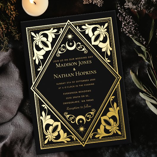 Celestial Art Nouveau Tarot Gotische Hochzeit Folieneinladung