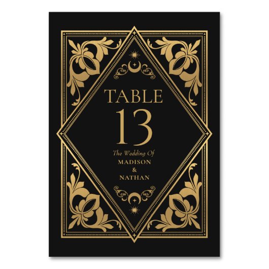 Celestial Art Nouveau Tarot Gotische Hochzeit Tischnummer (Vorderseite)